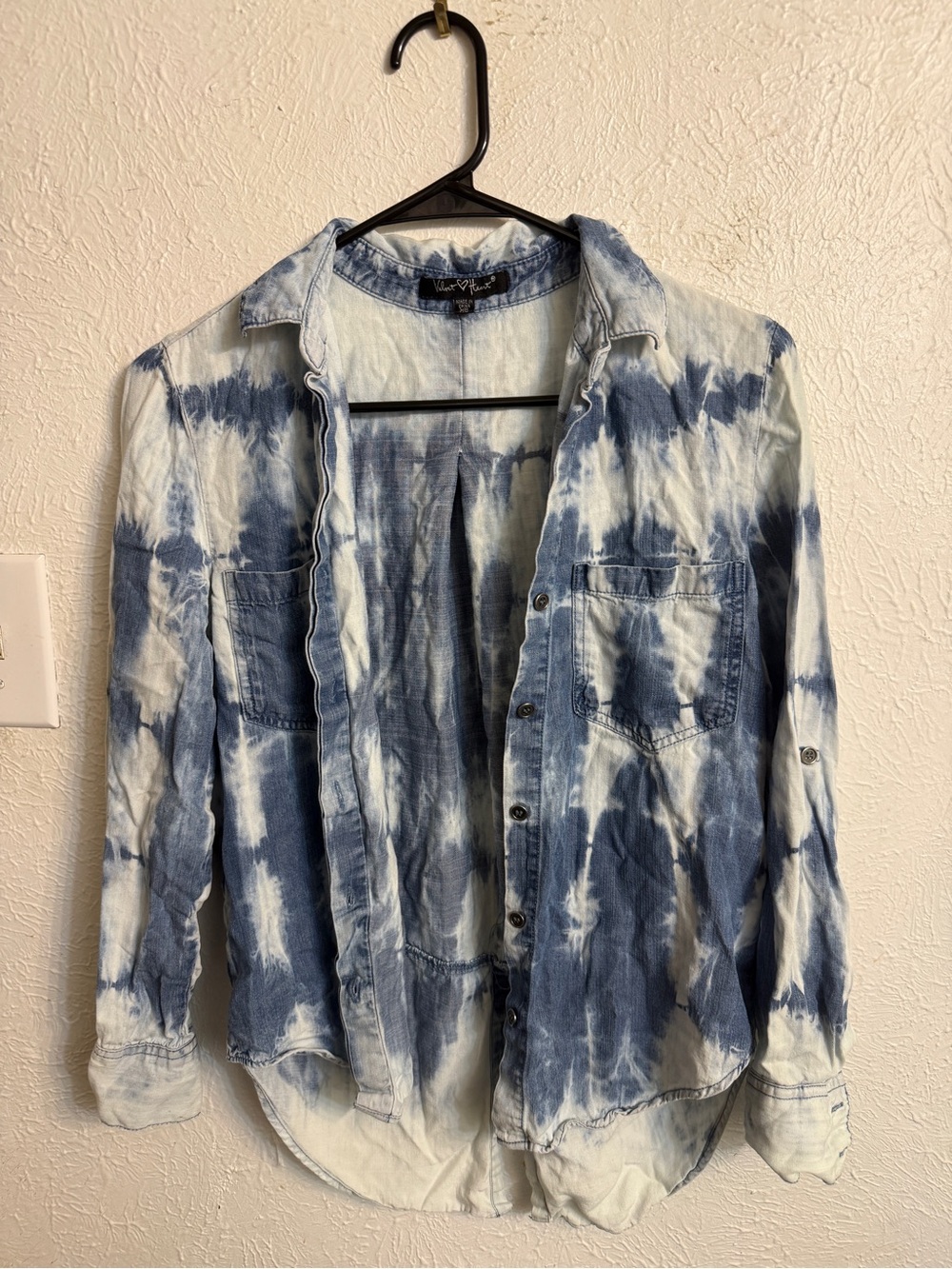 Velvet Heart Tie-Dye Denim Button-Up Shirt - Blue